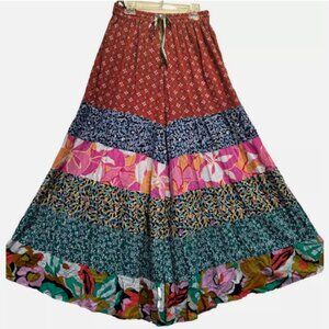 Nwt SACRED THREADS boho hippie floral rayon wide leg tiered PANTS M